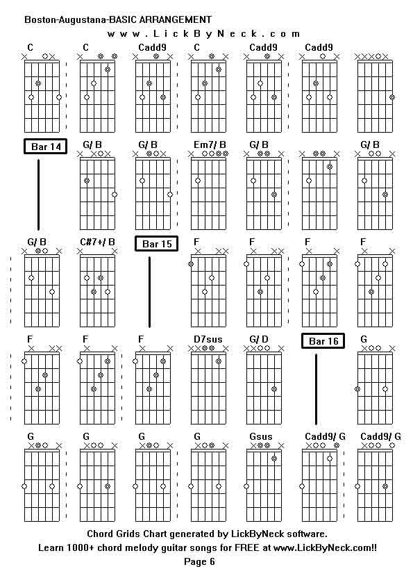 Chord Grids Chart of chord melody fingerstyle guitar song-Boston-Augustana-BASIC ARRANGEMENT,generated by LickByNeck software.